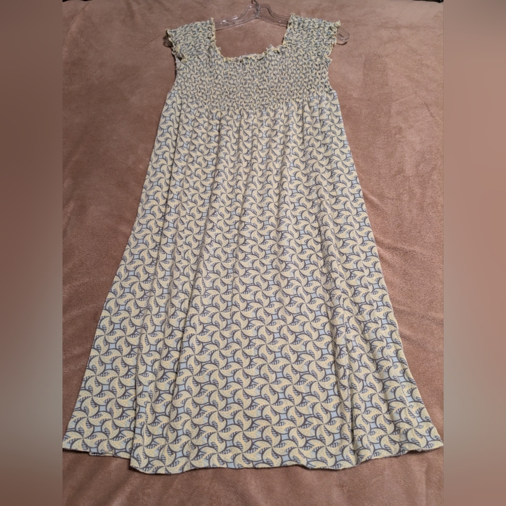 Macy's Intuitions Soft Yellow, Blue & Med Blue Patterned Dress